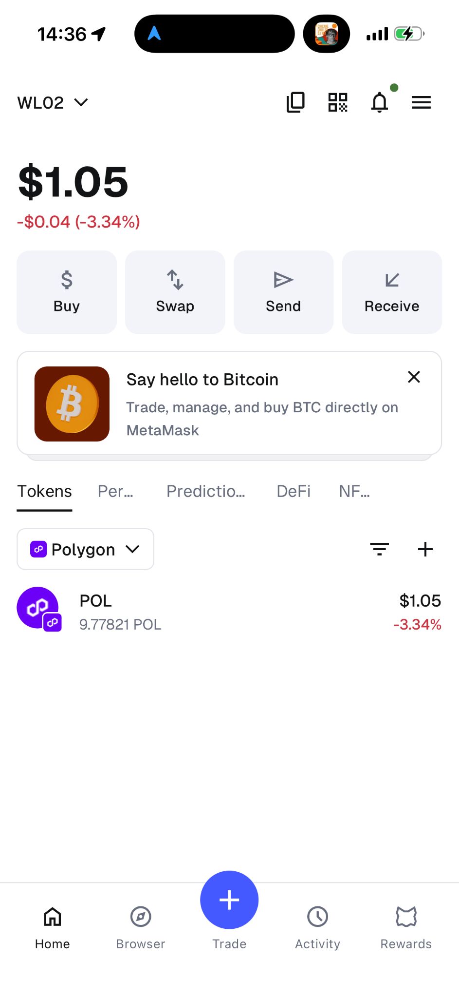 MetaMaskアプリのホーム画面
